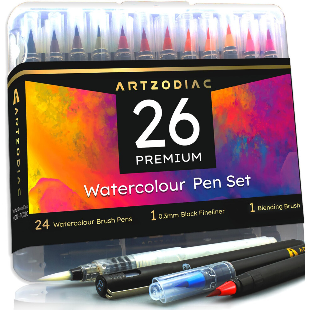 Watercolour Brush Pens Set Includes Black Marker, Blending Brush Pen