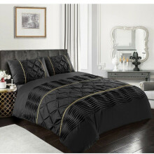 (Black , Double) Eleanor Laced Pintuck Pinch Duvet Cover