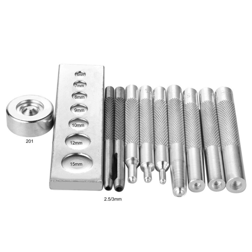Hand 11 Pcs Steel Die Punch Set For Rivets, Buttons, Leathercraft, With Base And Hand Tool 5055848046432