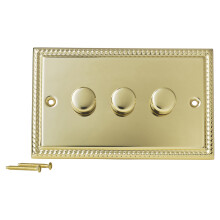 (Georgian) Volex Crabtree 3 Gang Metal Dimmer Angled Switches