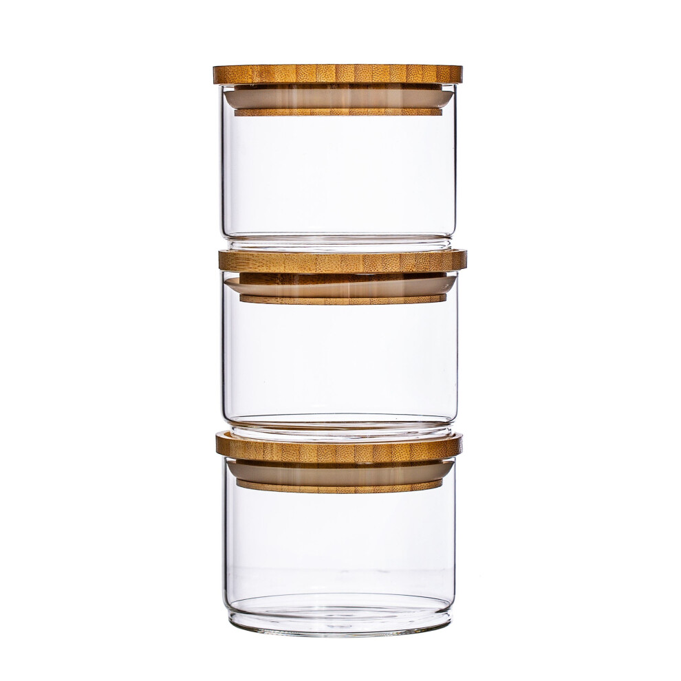 Stacking Glass Storage Jars - Set of 3 Bamboo Lid Eco Friendly Jars