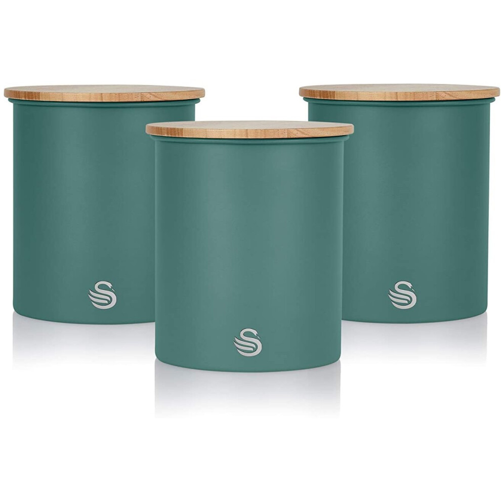 Nordic Scandi Storage Tea Coffee Sugar Canisters Pine Green Steel Bamboo Lid
