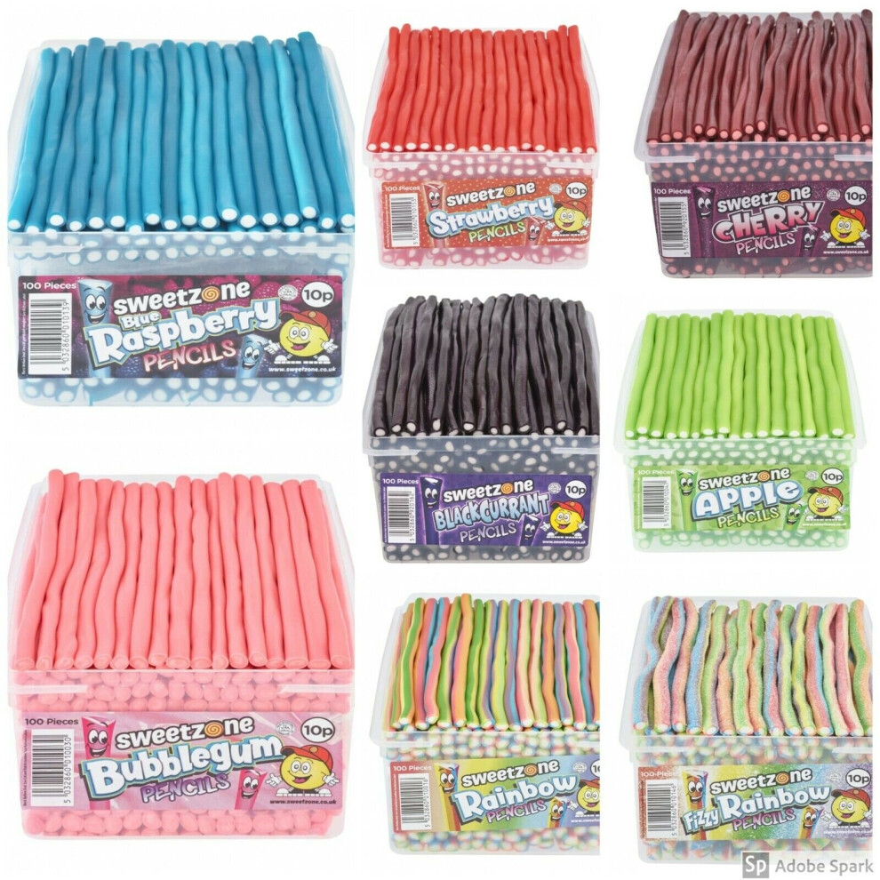 Sweetzone (Cherry Pencils 1.1Kg) Full Tub Different Flavours Pencils Halal Sweet