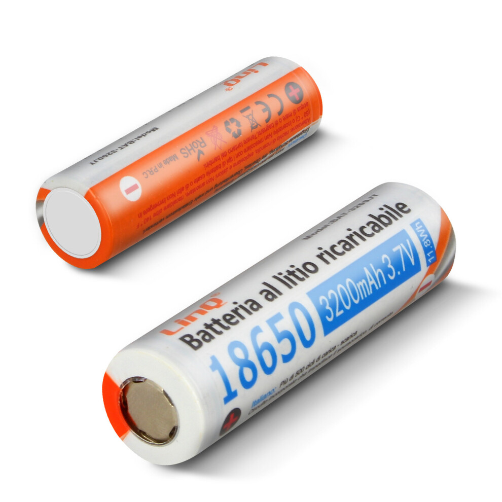 2 Batteries 18650 Lithium 3200mAh 3.7V Rechargeable Flat Head 3200JT LinQ