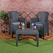 3pc Outdoor Garden Furniture Cushioned Black Table Chair Set
