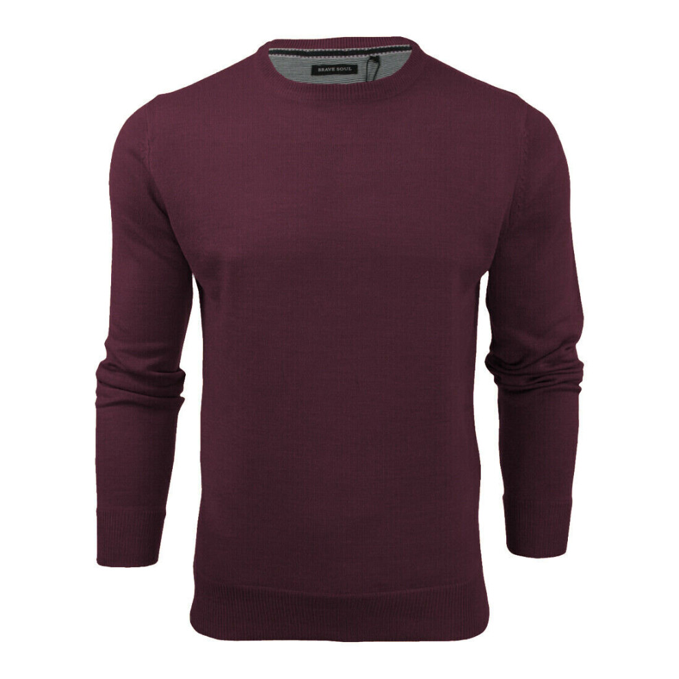 (Burgundy, Large) Men Light Knitted Crew Neck Jumper Sweater 