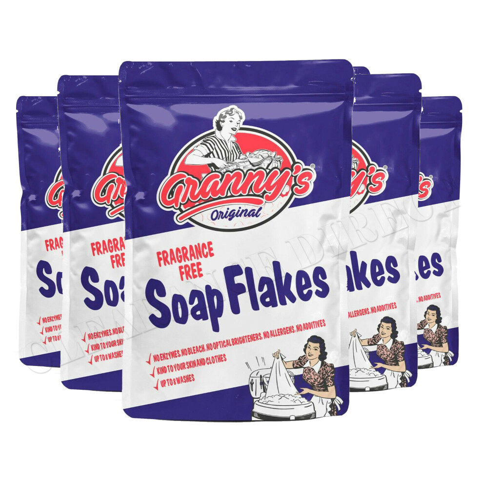Granny's SOAP FLAKES Original Fragrance Free 425g Bag x 6 No Allergens No Bleach