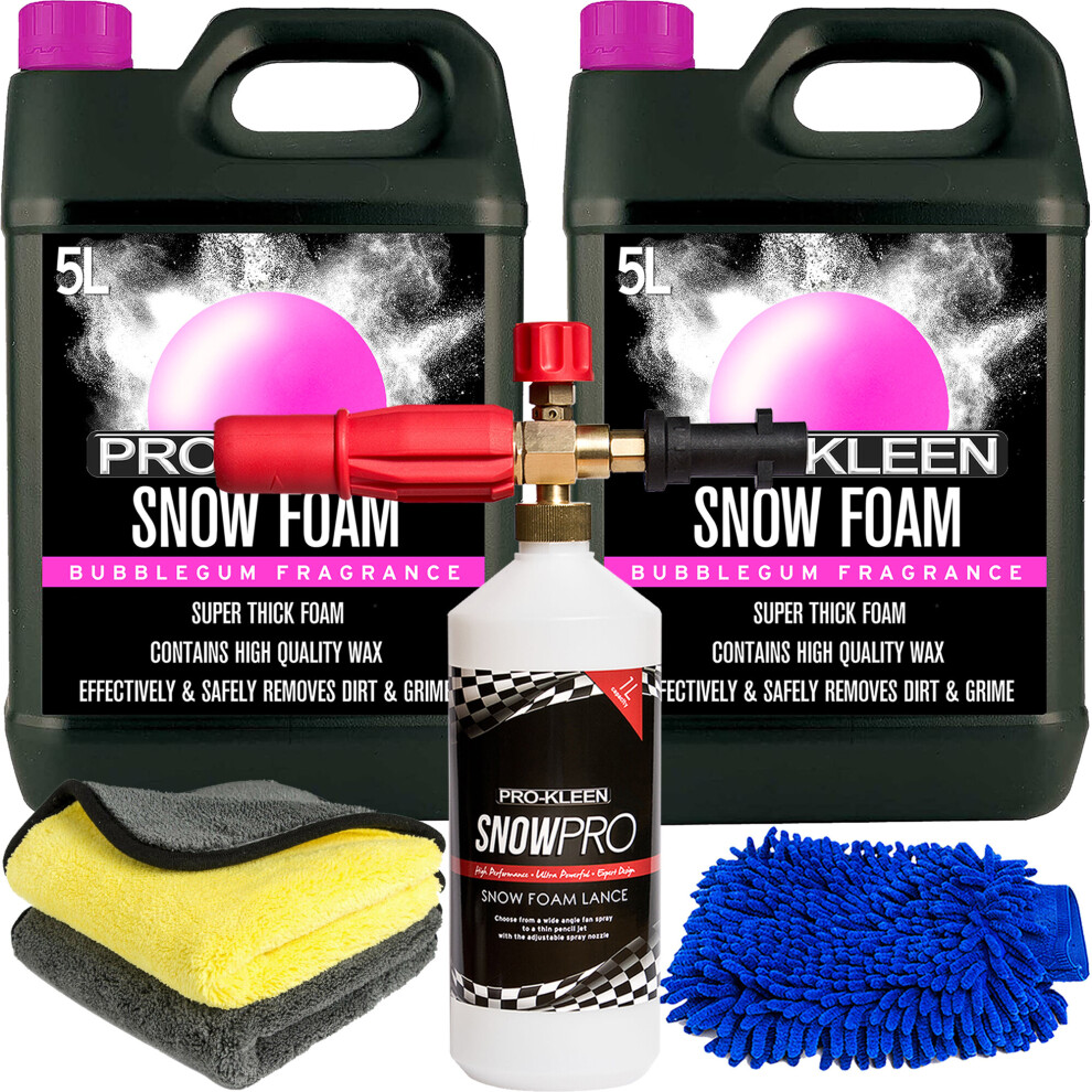 (1 x ProKleen Karcher Lance, Mitt & 2 Cloths ) Pro-Kleen Bubblegum Snow Foam 10L Detailing Kits