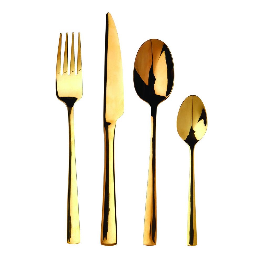 Premier Housewares 16 Piece Stainless Steel Cutlery Set, Cutlery Set, Luxury Cutlery Set, Modern 16 Piece Cutlery Set Gold