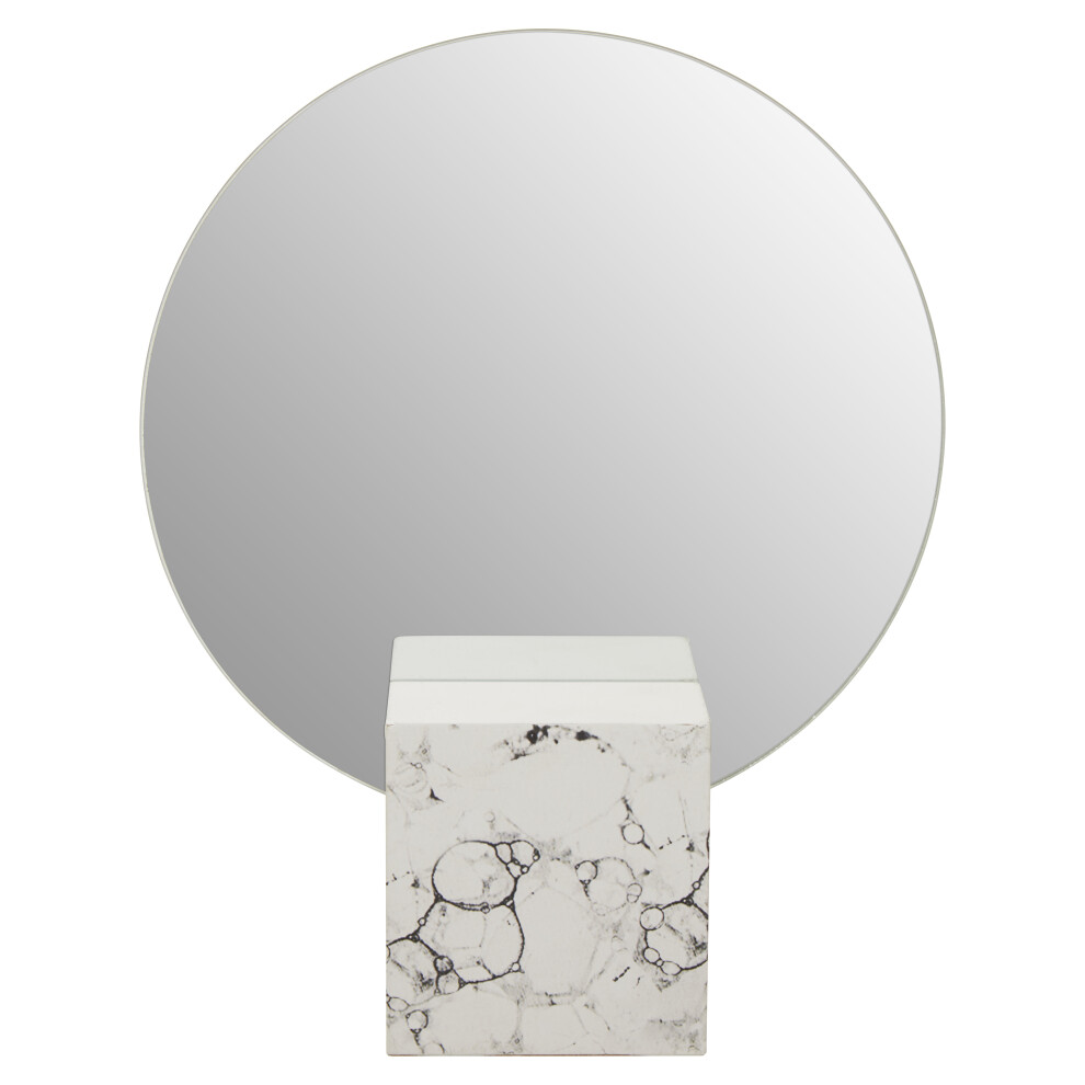 Premier Housewares Mirror For Hallway / Bathroom Monochrome Finish Garden Mirrors With White Marble Effect Frame Round Mirrors For