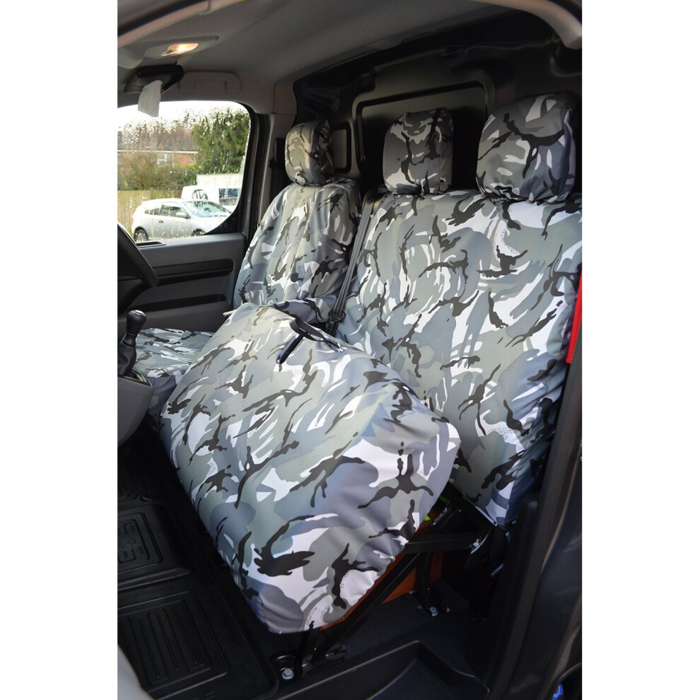 (Front 3 (Without Worktray), Camouflage) Turtle Covers Peugeot Expert 2016+ Seat Covers Grey 5057605007144