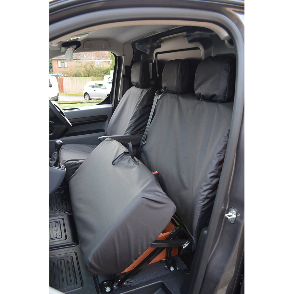 (Front 3 (Without Worktray), ) Turtle Covers Peugeot Expert 2016+ Seat Covers Black 5057605007120