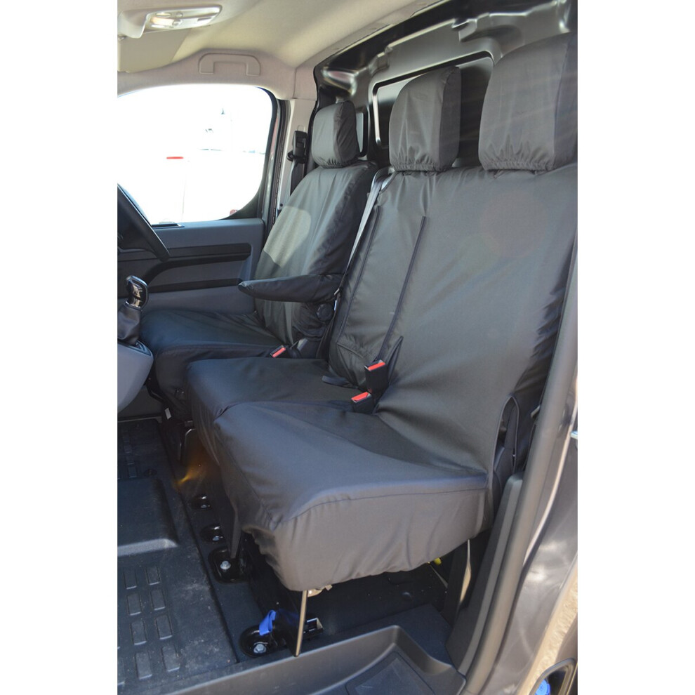 (Front 3 (With Worktray), ) Turtle Covers Peugeot Expert 2016+ Seat Covers Black 5057605007069