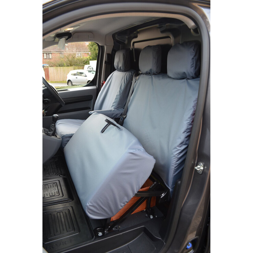 (Front 3 (Without Worktray), ) Turtle Covers Peugeot Expert 2016+ Seat Covers Grey 5057605007137