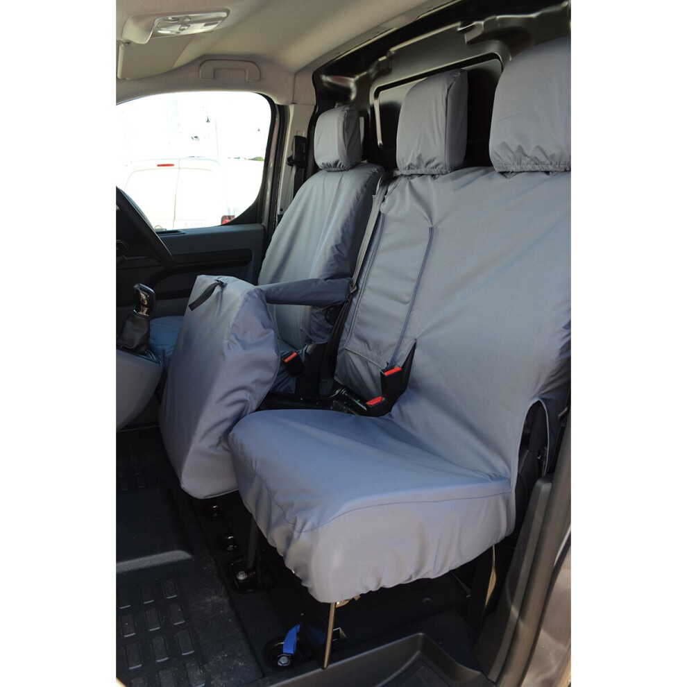 (Front 3 (With Worktray), ) Turtle Covers Peugeot Expert 2016+ Seat Covers Grey 5057605007076