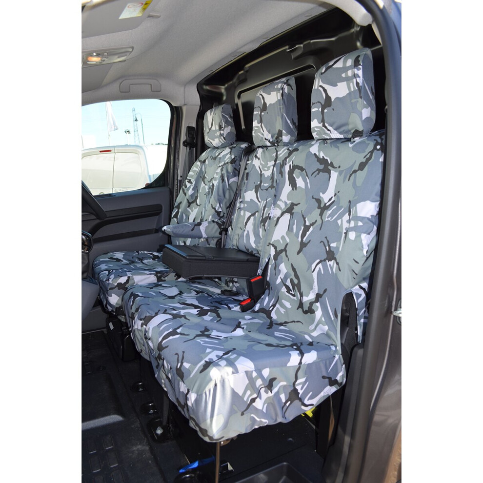 (Front 3 (With Worktray), Camouflage) Turtle Covers Toyota Proace 2016+ Seat Covers Grey 5057605009896