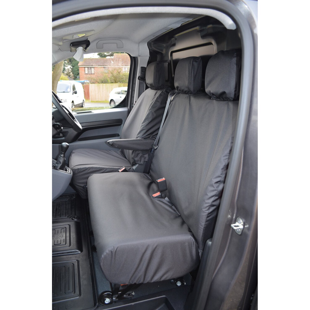 (Front 3 (No Worktray), ) Turtle Covers Toyota Proace 2016+ Seat Covers Black 5057605009933