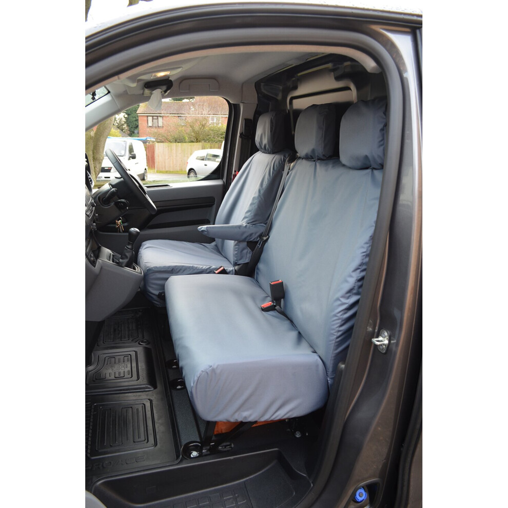 (Front 3 (No Worktray), ) Turtle Covers Vauxhall Vivaro 2019+ Seat Covers Grey 5057605033631