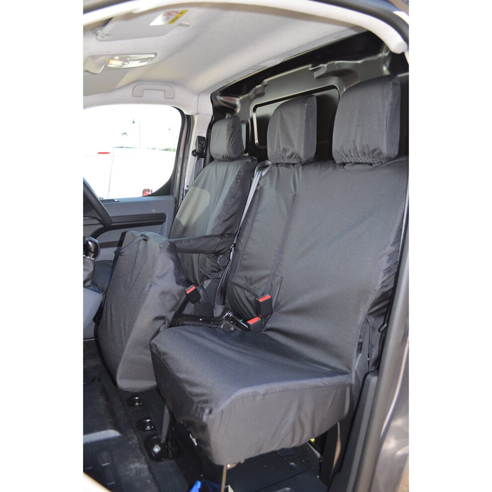 (Front 3 (With Worktray), ) Turtle Covers Vauxhall Vivaro 2019+ Seat Covers Black 5057605033594