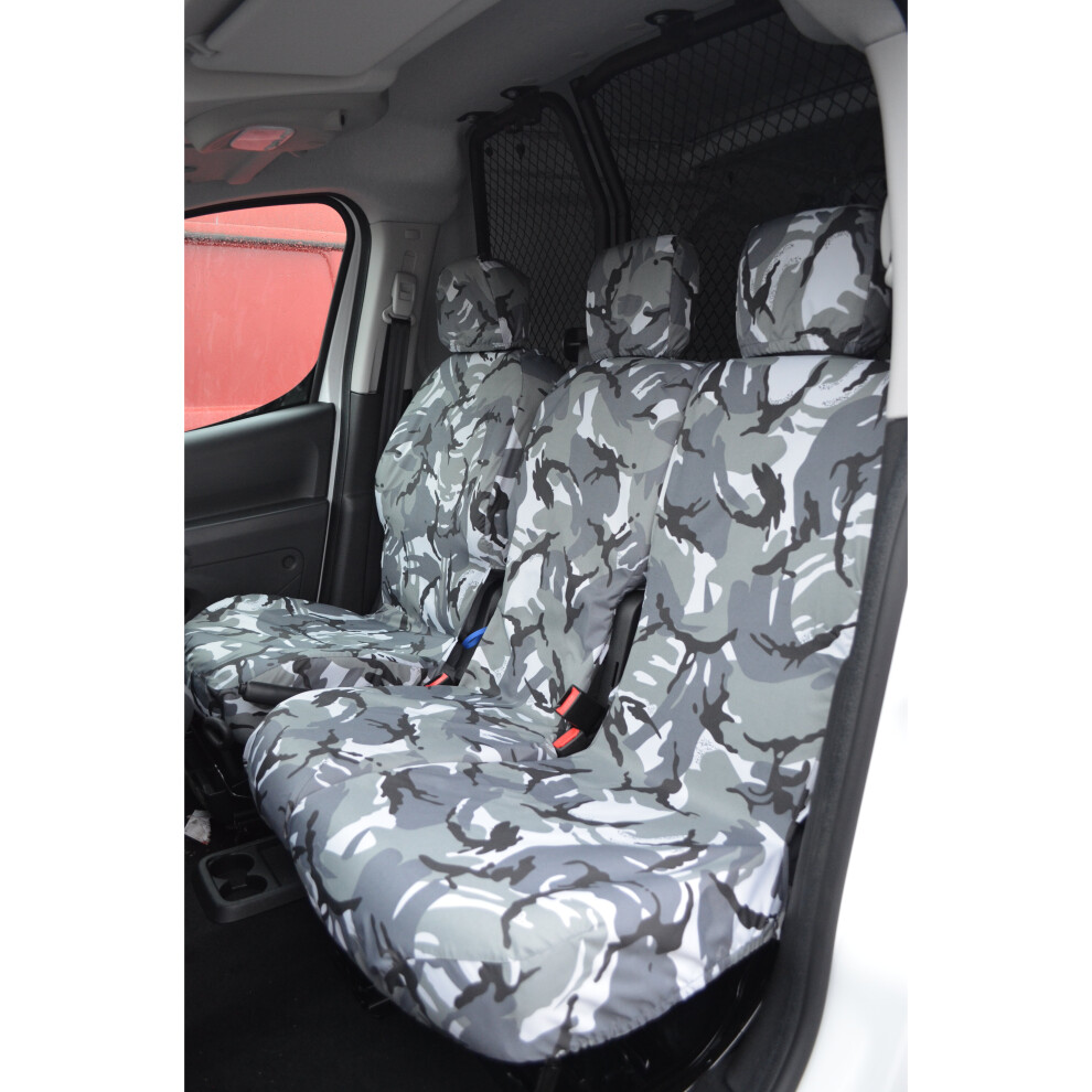 (Front 3, Camouflage) Turtle Covers Peugeot Partner 2008-2018 Seat Covers Grey 5057605007281