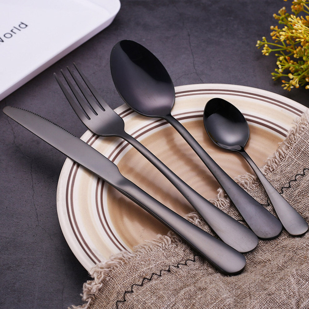 (Black) 16 Pcs Stainless Steel Cutlery Sets Black