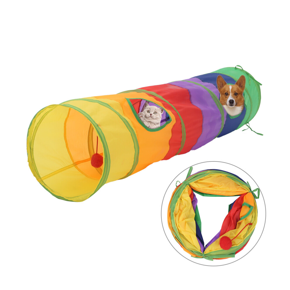 Cat Tunnel Toy Pop-Up Collapsible Tube with Peek Hole, Crinkle Paper & Ball Toy - Durable, Wide Play Tunnel for Cats