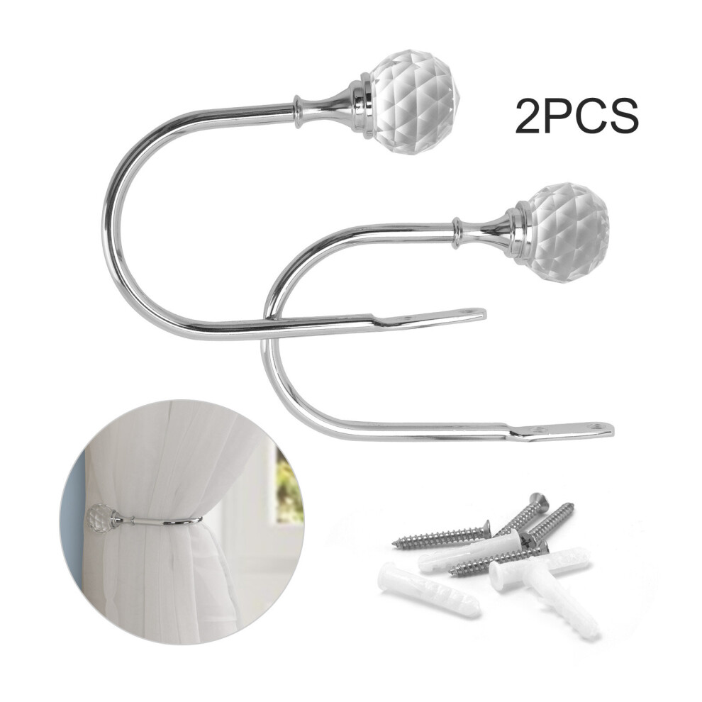2Pcs Silver Metal Crystal Holdback Wall Tie Backs Curtain Hooks Hanger