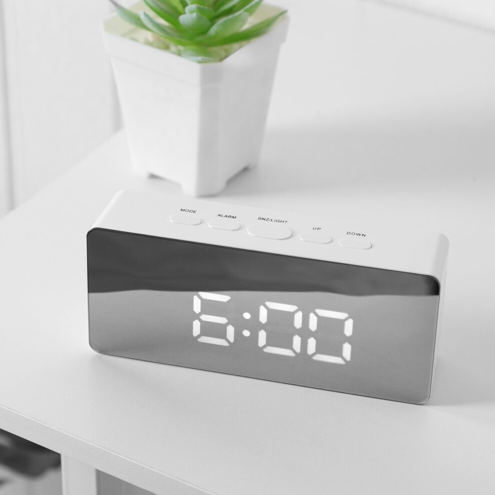 Mirror LED Alarm Clock Night Light Charging Thermometer Digital Clock