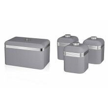 Swan Kitchen Appliance Retro GREY Bread Bin & 3 Canisters Storage Containers Set