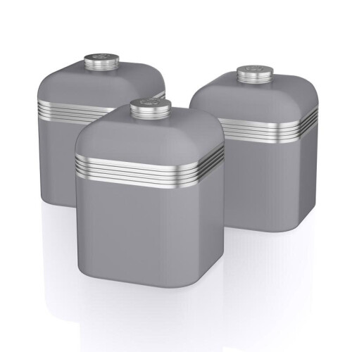 Swan Swan Kitchen Appliance Retro GREY Bread Bin & 3 Canisters Storage Containers Set 1