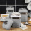 Swan Swan Kitchen Appliance Retro GREY Bread Bin & 3 Canisters Storage Containers Set 3