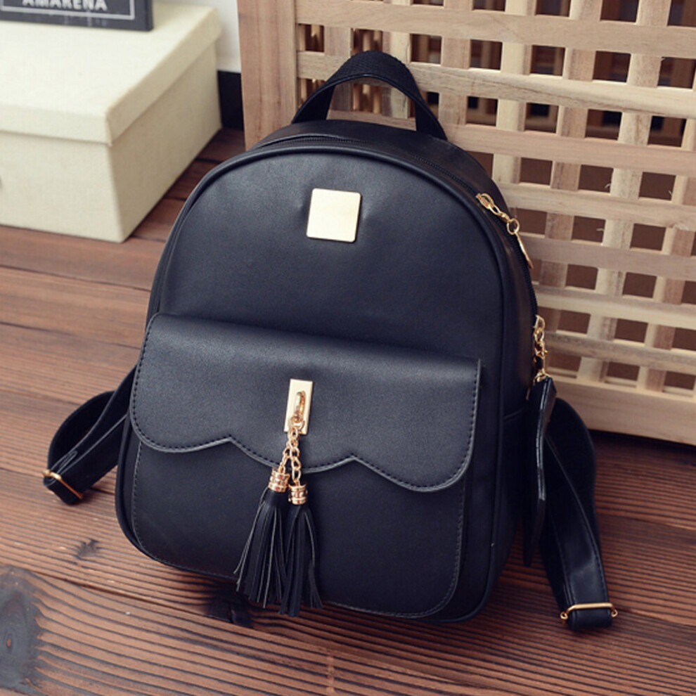 (Black) Women PU Backpack Lace Leather Rucksack