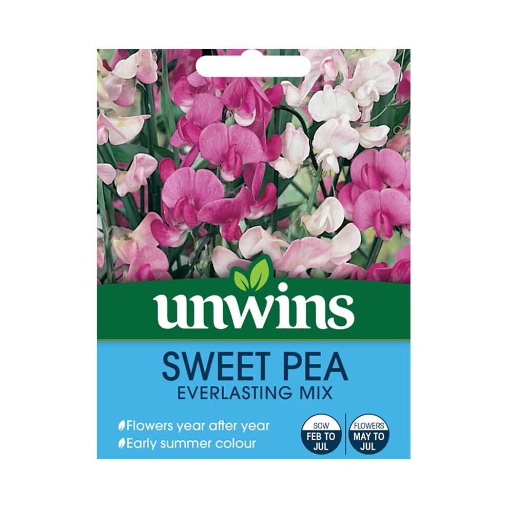 Unwins Flower Seeds Sweet Pea Everlasting Mix Climbing Plant Pink/Mauve/White