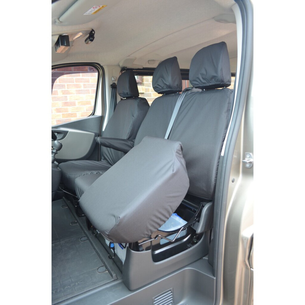 (Front 3 (3 Separate Headrests, Lift Up Seat Bases), ) Turtle Covers Vauxhall Vivaro 2014-2019 Seat Covers Black 5057605010953