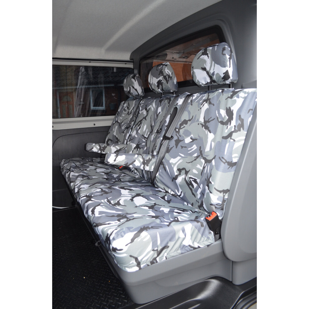 (Rear Crew Cab 3 Seater, Camouflage) Turtle Covers Vauxhall Vivaro 2014-2019 Seat Covers Grey 5057605011097