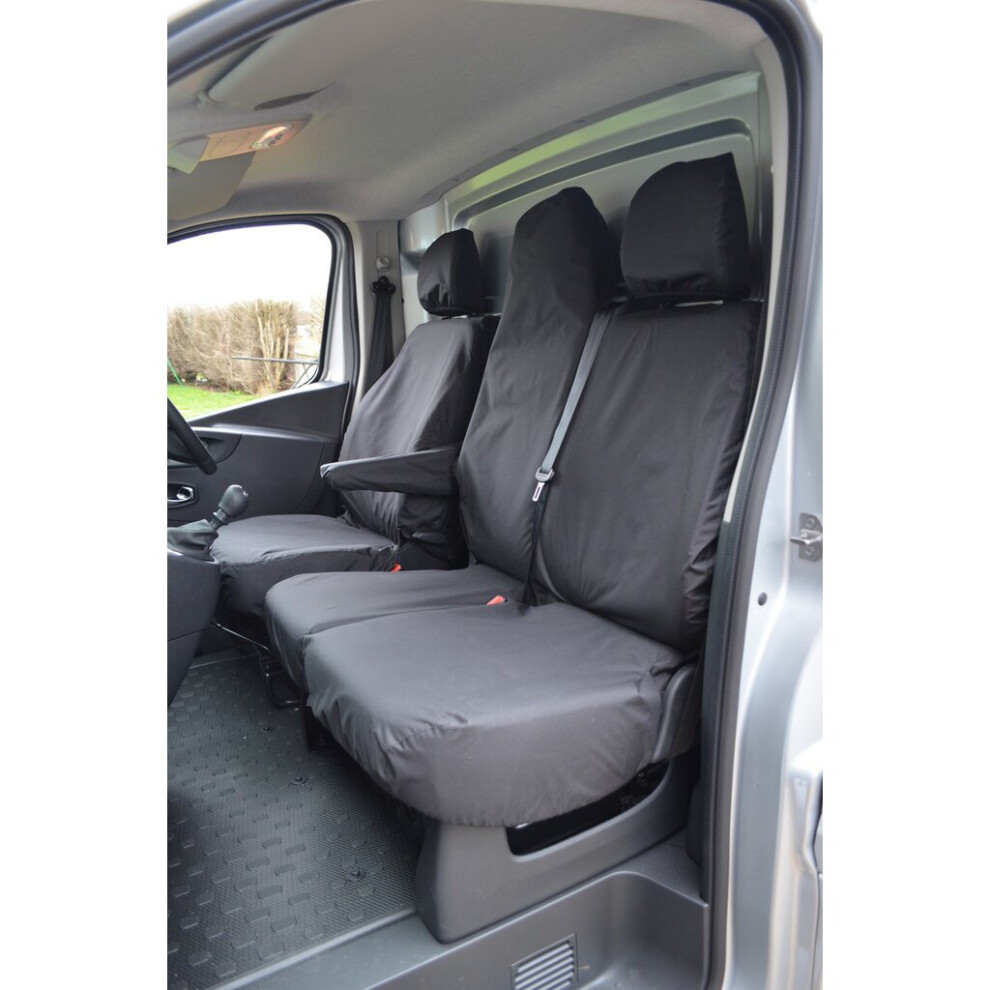 (Front 3 (Middle Seat Folds), ) Turtle Covers Vauxhall Vivaro 2014-2019 Seat Covers Black 5057605010892