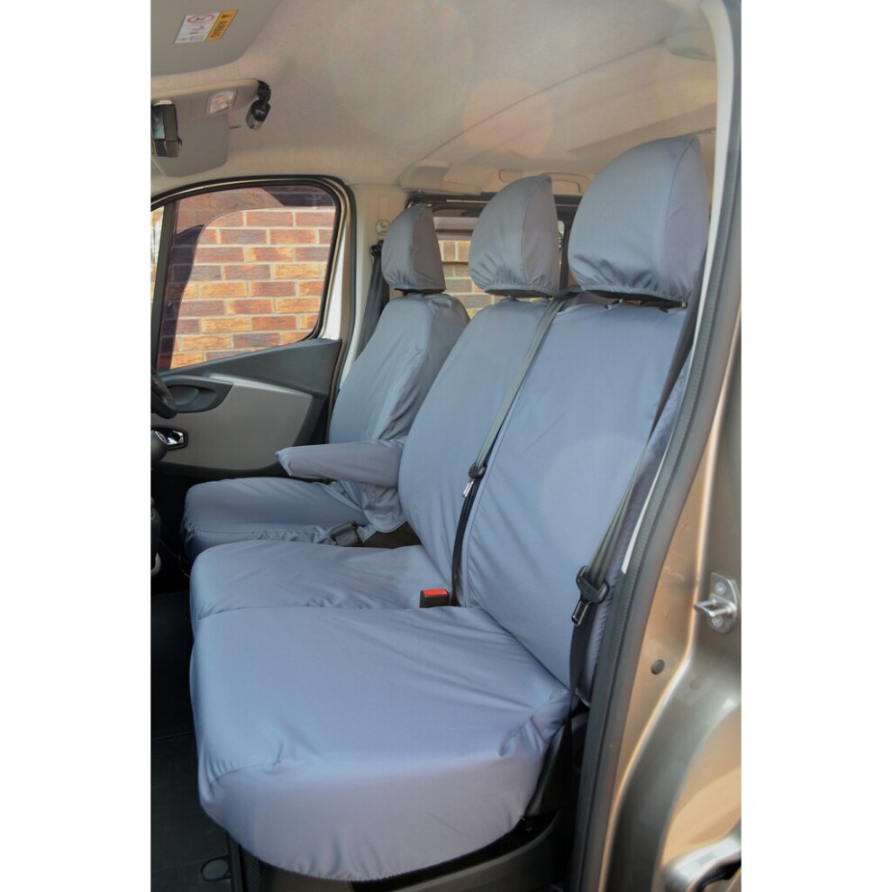 (Front 3 (3 Separate Headrests, Lift Up Seat Bases), ) Turtle Covers Vauxhall Vivaro 2014-2019 Seat Covers Grey 5057605010960