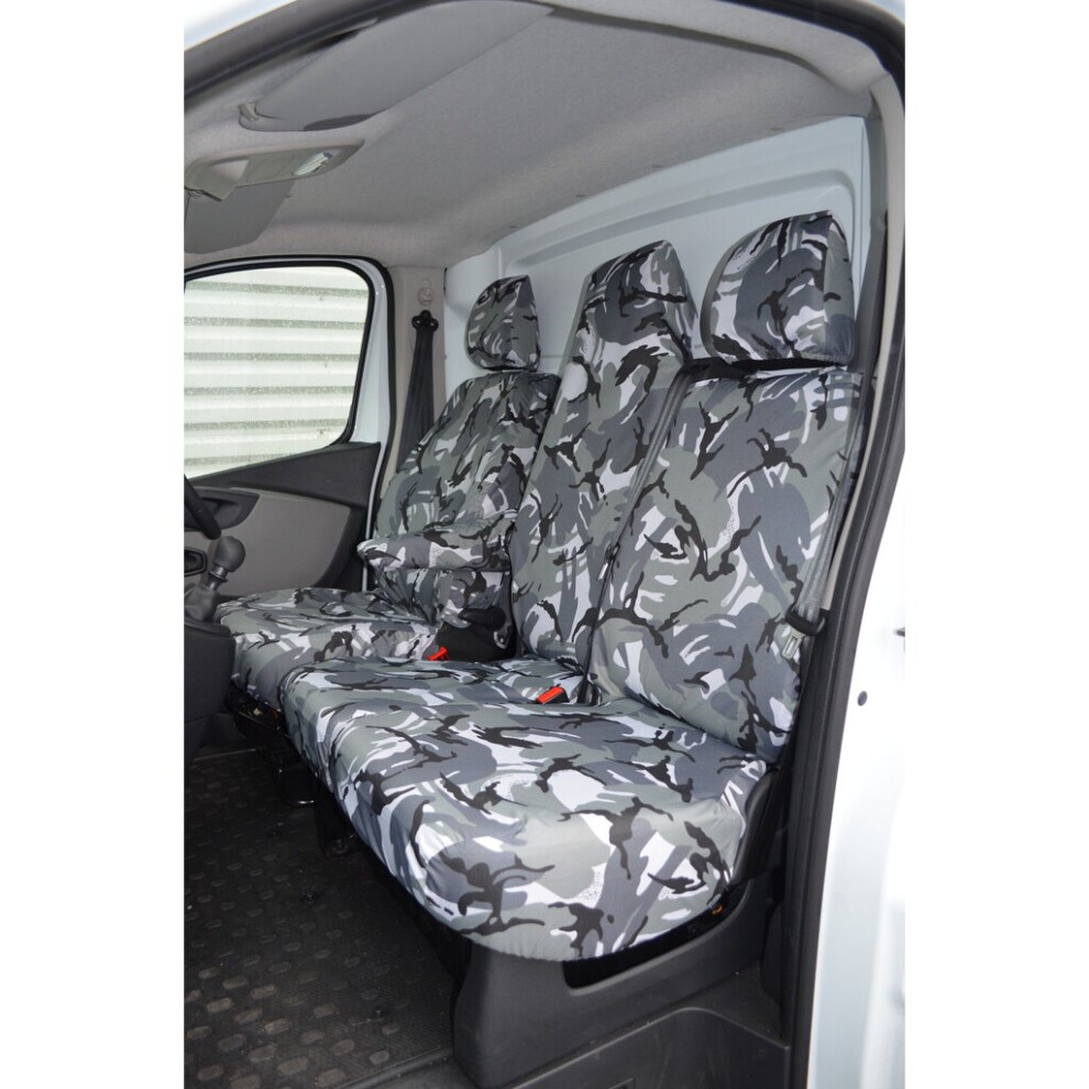 (Front 3 (Middle Seat Folds), Camouflage) Turtle Covers Vauxhall Vivaro 2014-2019 Seat Covers Grey 5057605010915