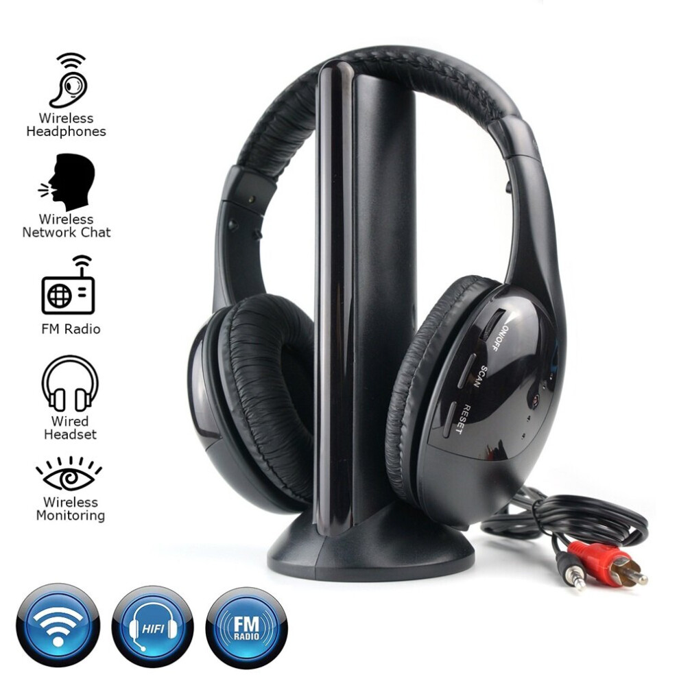 5 In 1 Wireless Headphone With Mic For Fm Radio Mp3 Dvd Pc Cd Tv 7437021811835