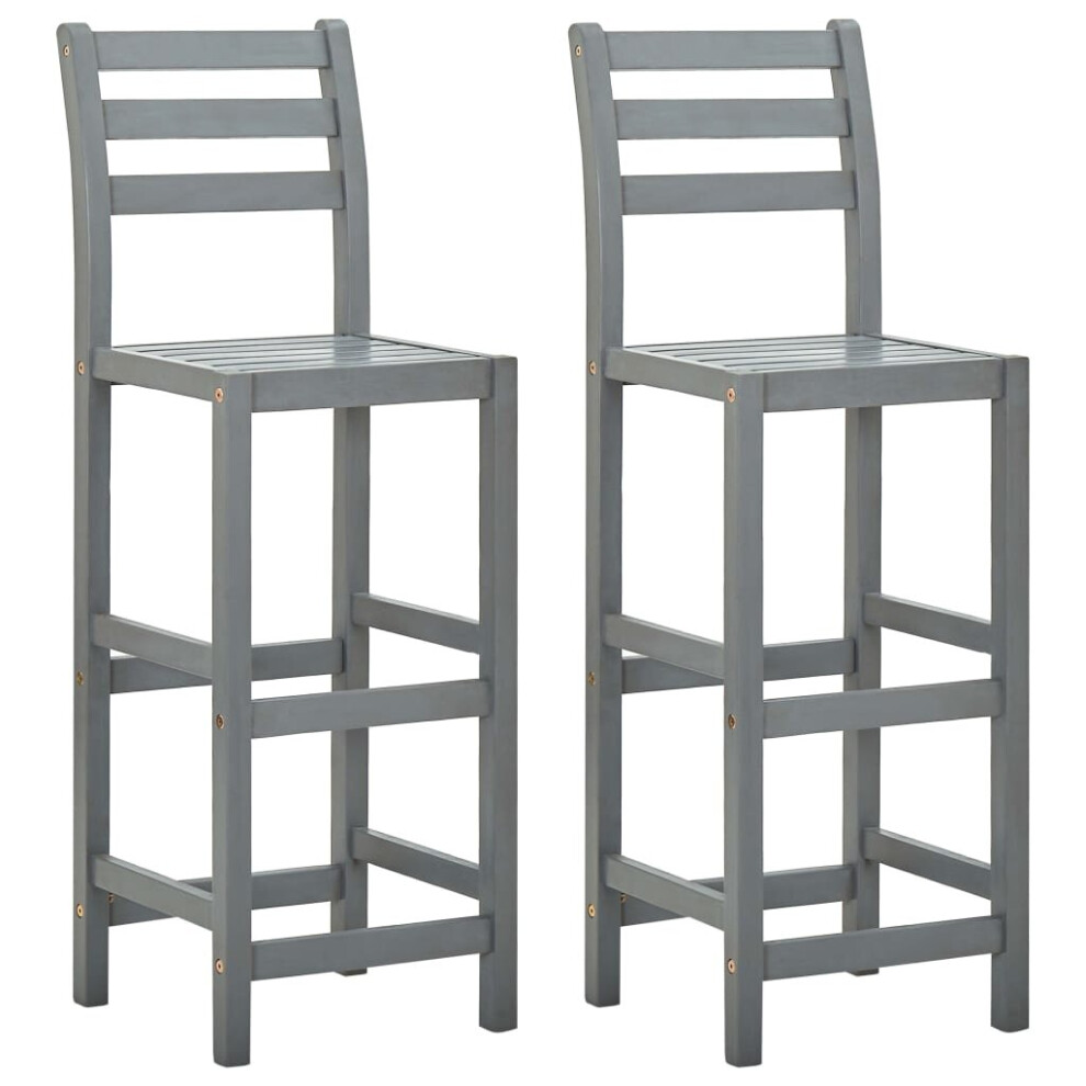 vidaXL 2x Solid Acacia Wood Bar Stools Grey Counter Height Seat Bistro Chair