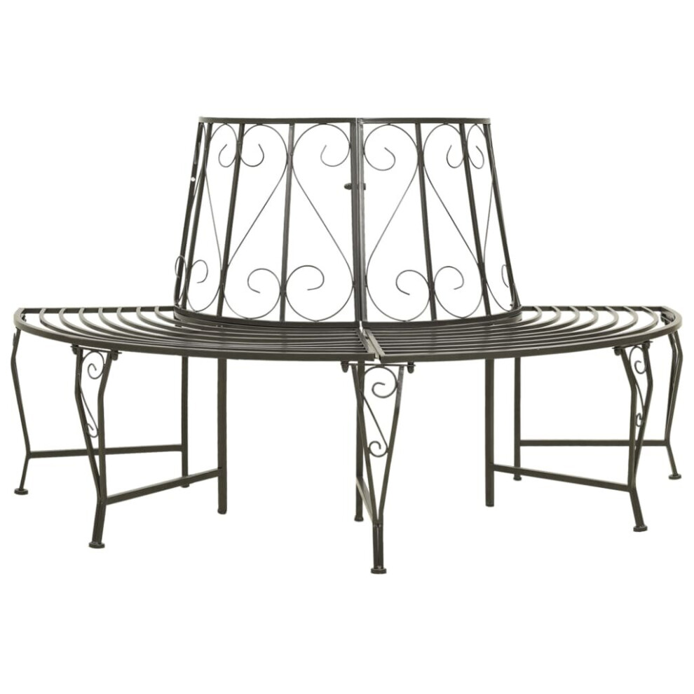vidaXL Garden Half Round Tree Bench 160 cm Steel Outdoor Seating Lounge Seat
