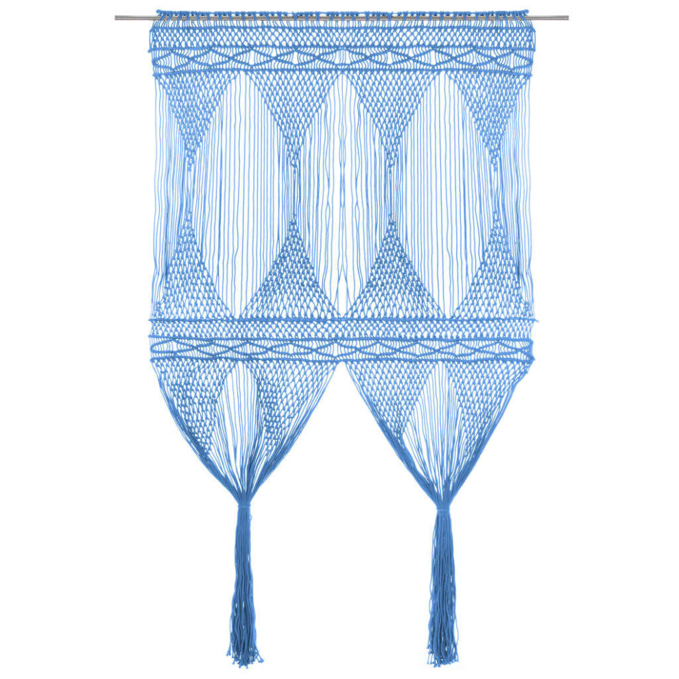 vidaXL Macrame Curtain Blue 140x240 cm Cotton Shade Drape Translucent Blind