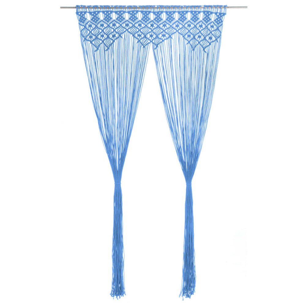 vidaXL Macrame Curtain Blue 140x240 cm Cotton Shade Drape Translucent Blind