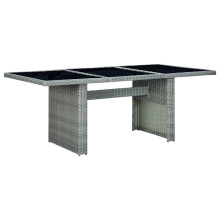 vidaXL Garden Table Light Grey Poly Rattan & Tempered Glass Outdoor Desk 200x100x74 cm (313311)