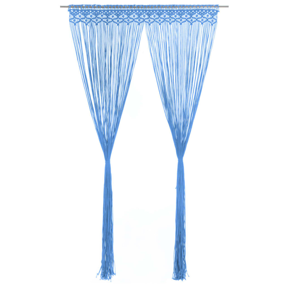 vidaXL Macrame Curtain Blue 140x240 cm Cotton Shade Drape Translucent Blind