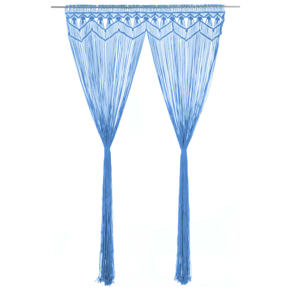 vidaXL Macrame Curtain Blue 140x240 cm Cotton Shade Drape Translucent Blind