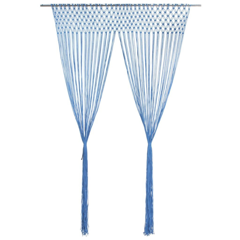 vidaXL Macrame Curtain Blue 140x240 cm Cotton Shade Drape Translucent Blind