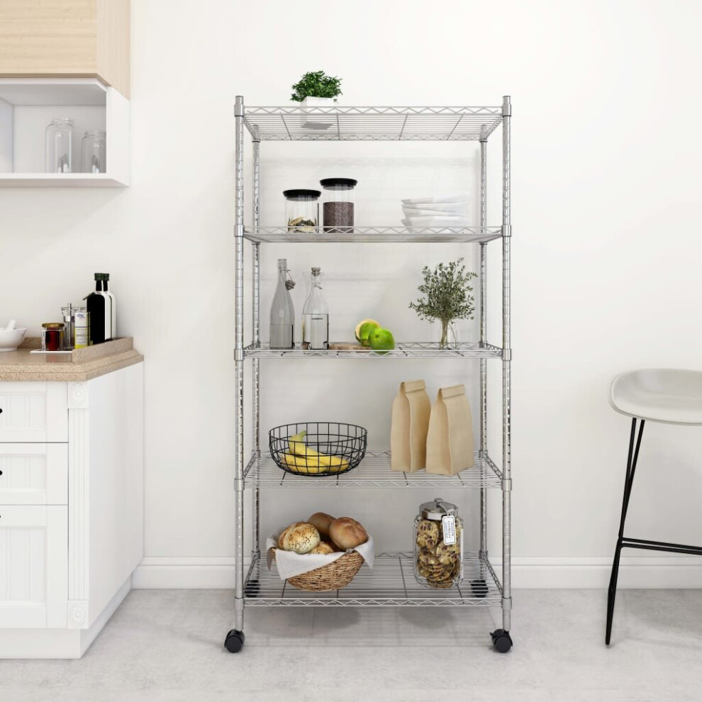 vidaXL 5-Tier Storage Shelf with Wheels Chrome 250 kg Workshop Shelving Holder