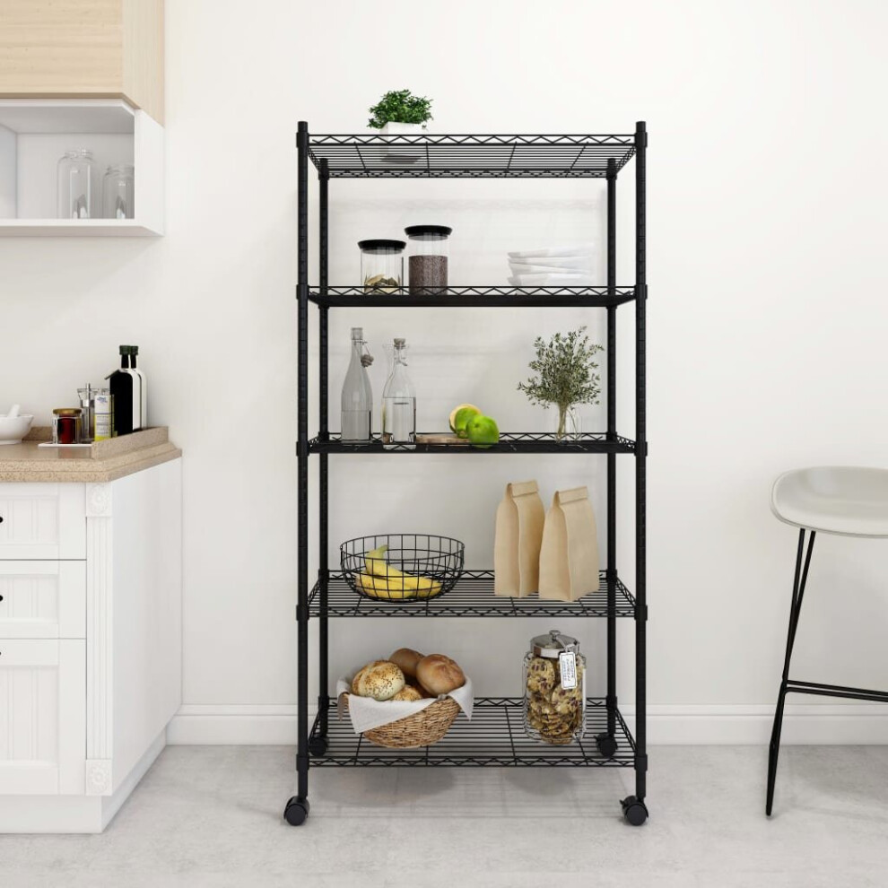 vidaXL 5-Tier Storage Shelf with Wheels Black 250 kg Workshop Shelving Holder