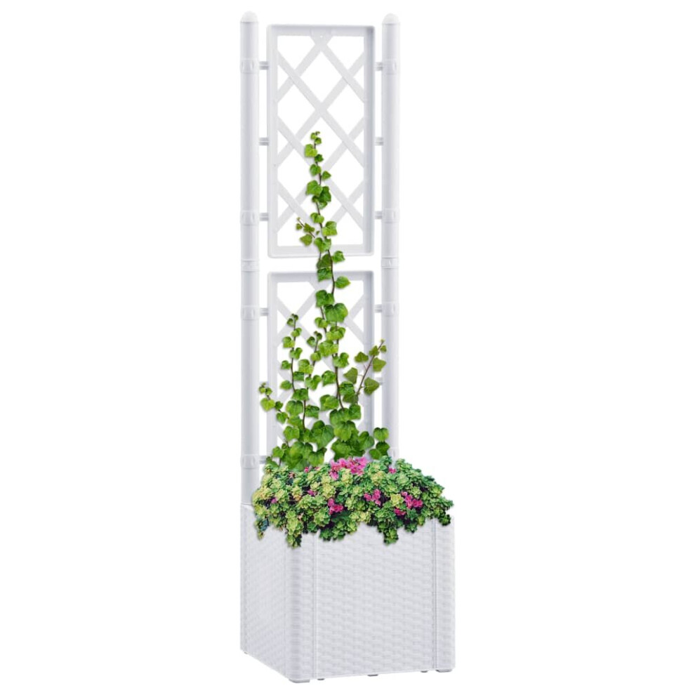 vidaXL Garden Raised Bed with Trellis and Self Watering System White Planter